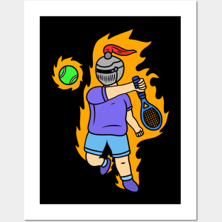 Cute cartoon knight playing tennis Posters and Art